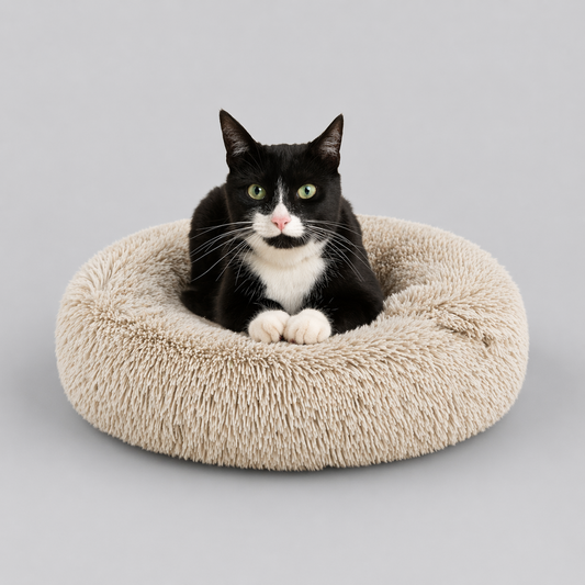 Donut Dog Bed with Hooded Blanket - Luna/Tan