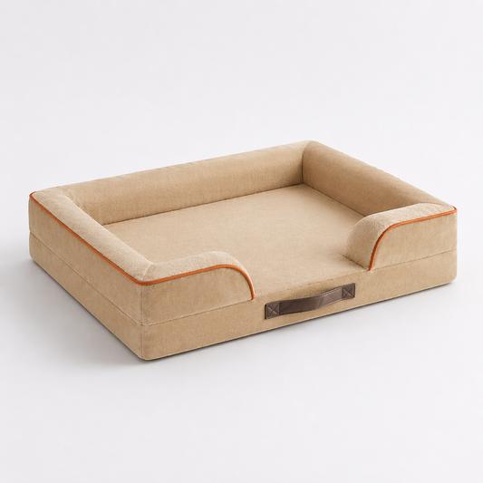 Orthopedic Dog Bed & Cat Bed | Dog Couch with Foam Bolster - Ally/Khaki