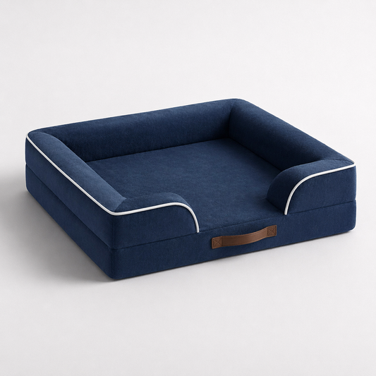 Orthopedic Dog Bed & Cat Bed | Dog Couch with Foam Bolster - Ally/Navy