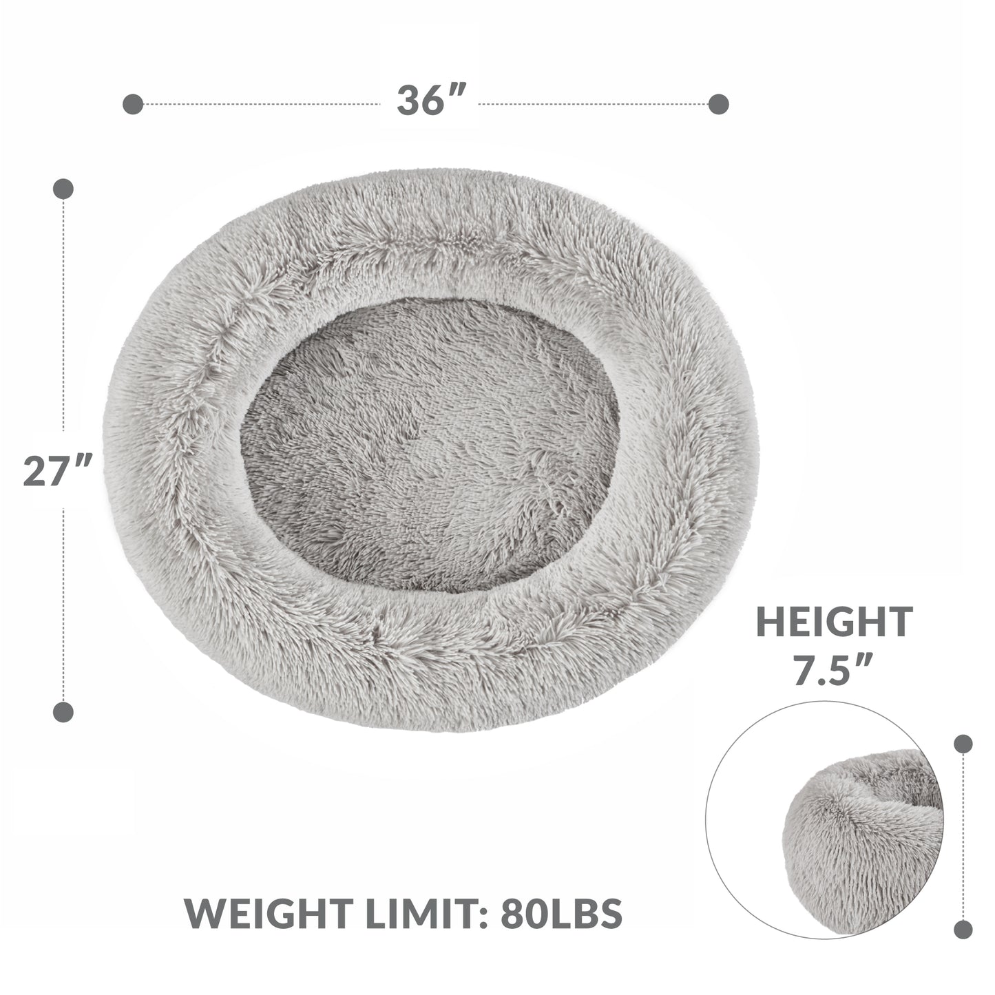 Calming Dog Bed & Cat Bed | Oval Pet Bed with Memory Foam - Serena/Grey