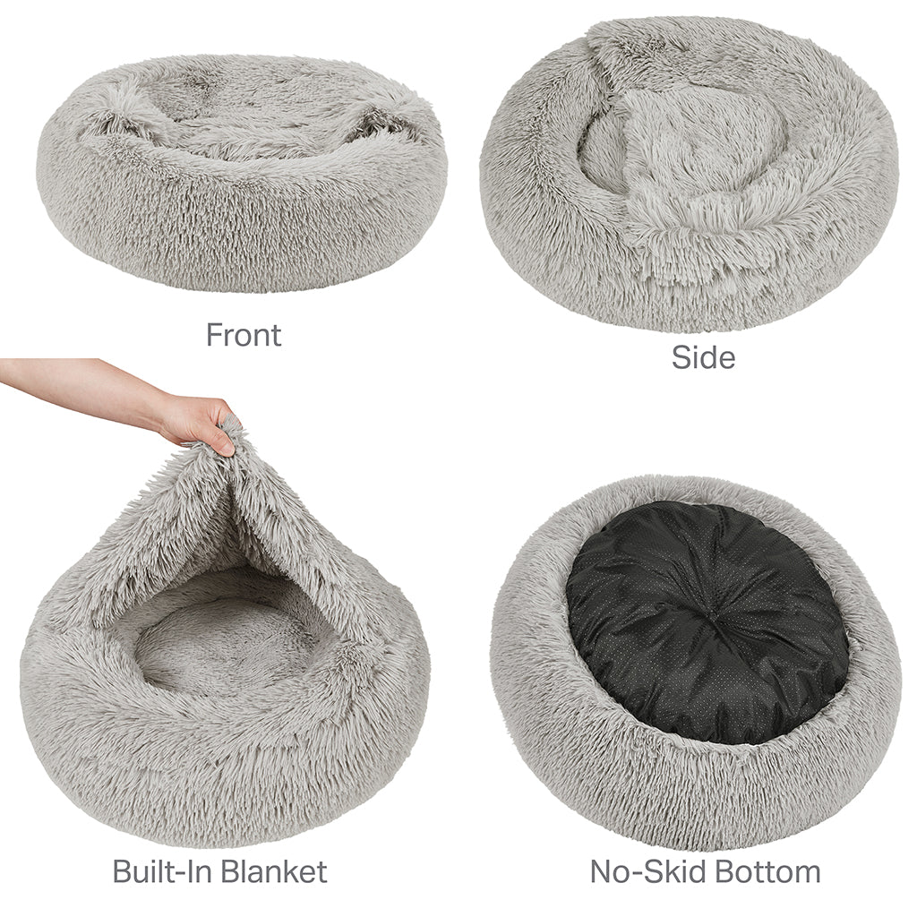 Donut Dog Bed with Hooded Blanket - Luna/Grey