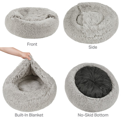 Donut Dog Bed with Hooded Blanket - Luna/Grey