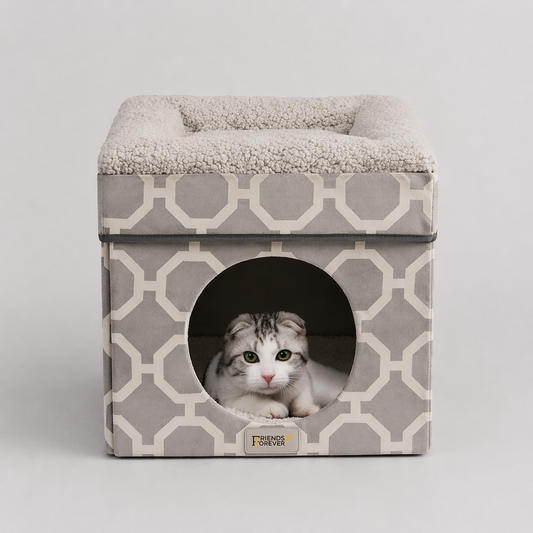 Cat House with Cat Bed | Collapsible Cat Cube Ottoman - Taylor