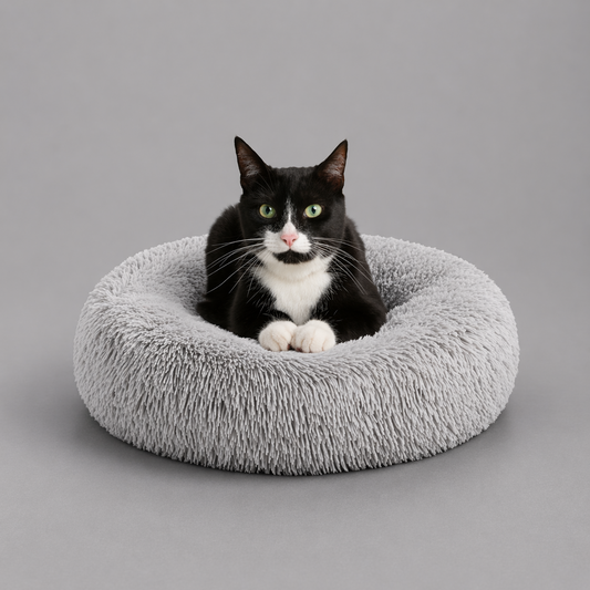 Donut Dog Bed with Hooded Blanket - Luna/Grey