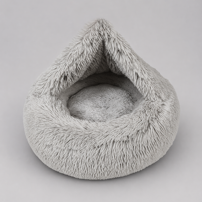 Donut Dog Bed with Hooded Blanket - Luna/Grey