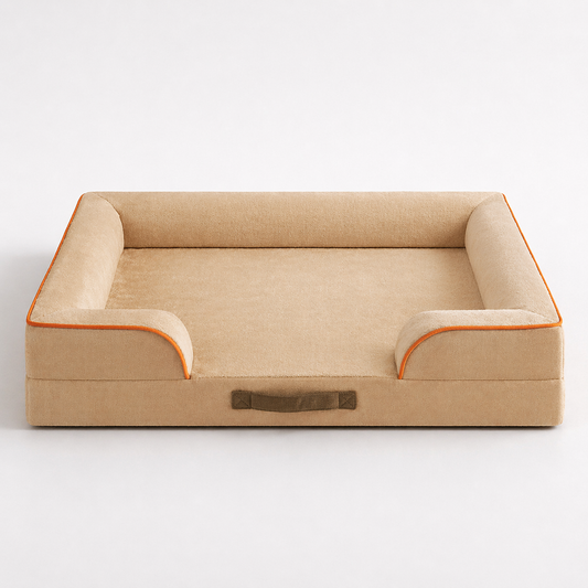 Orthopedic Dog Bed & Cat Bed | Dog Couch with Foam Bolster - Ally/Khaki