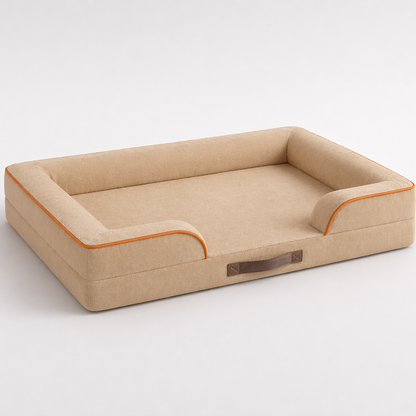 Orthopedic Dog Bed & Cat Bed | Dog Couch with Foam Bolster - Ally/Khaki