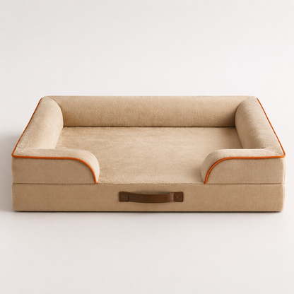 Orthopedic Dog Bed & Cat Bed | Dog Couch with Foam Bolster - Ally/Khaki