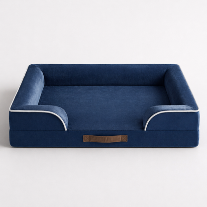 Orthopedic Dog Bed & Cat Bed | Dog Couch with Foam Bolster - Ally/Navy