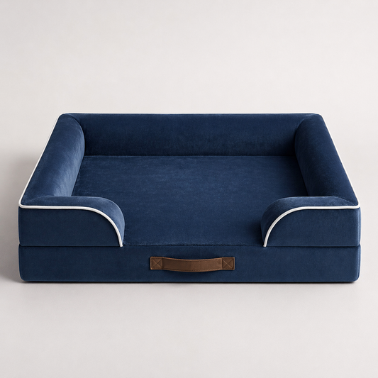 Orthopedic Dog Bed & Cat Bed | Dog Couch with Foam Bolster - Ally/Navy