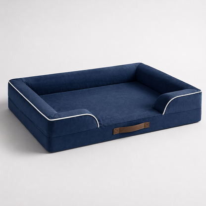 Orthopedic Dog Bed & Cat Bed | Dog Couch with Foam Bolster - Ally/Navy