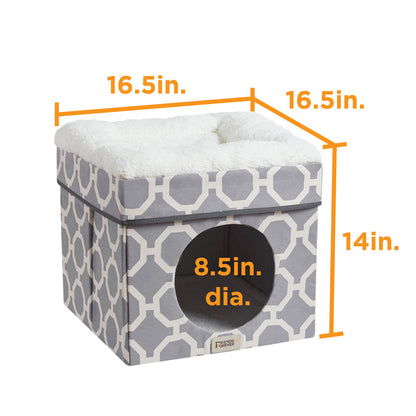 Cat House with Cat Bed | Collapsible Cat Cube Ottoman - Taylor