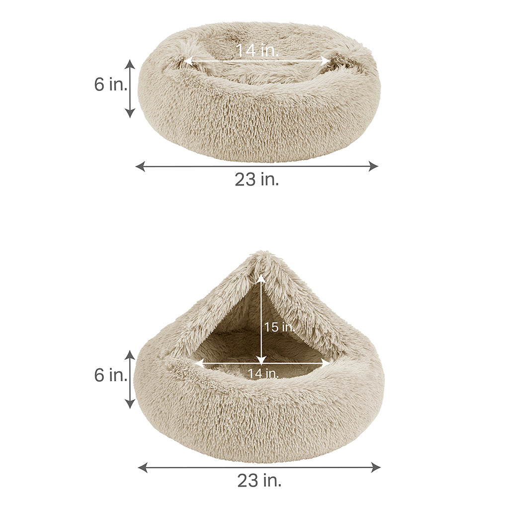 Donut Dog Bed with Hooded Blanket - Luna/Tan