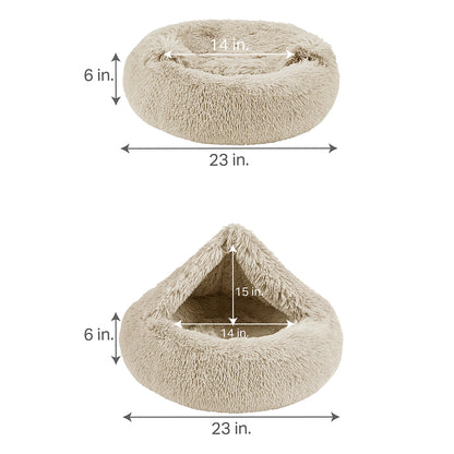 Donut Dog Bed with Hooded Blanket - Luna/Tan