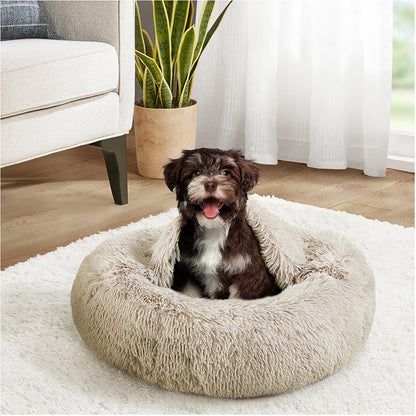 Donut Dog Bed with Hooded Blanket - Luna/Tan