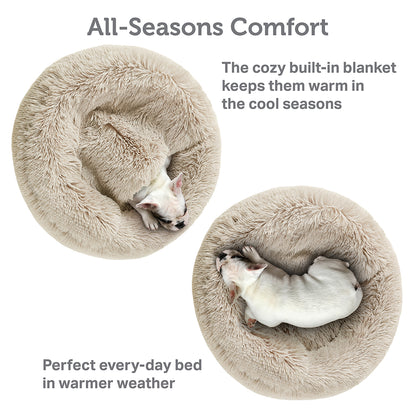 Donut Dog Bed with Hooded Blanket - Luna/Tan