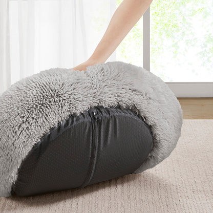 Calming Dog Bed & Cat Bed | Oval Pet Bed with Memory Foam - Serena/Grey