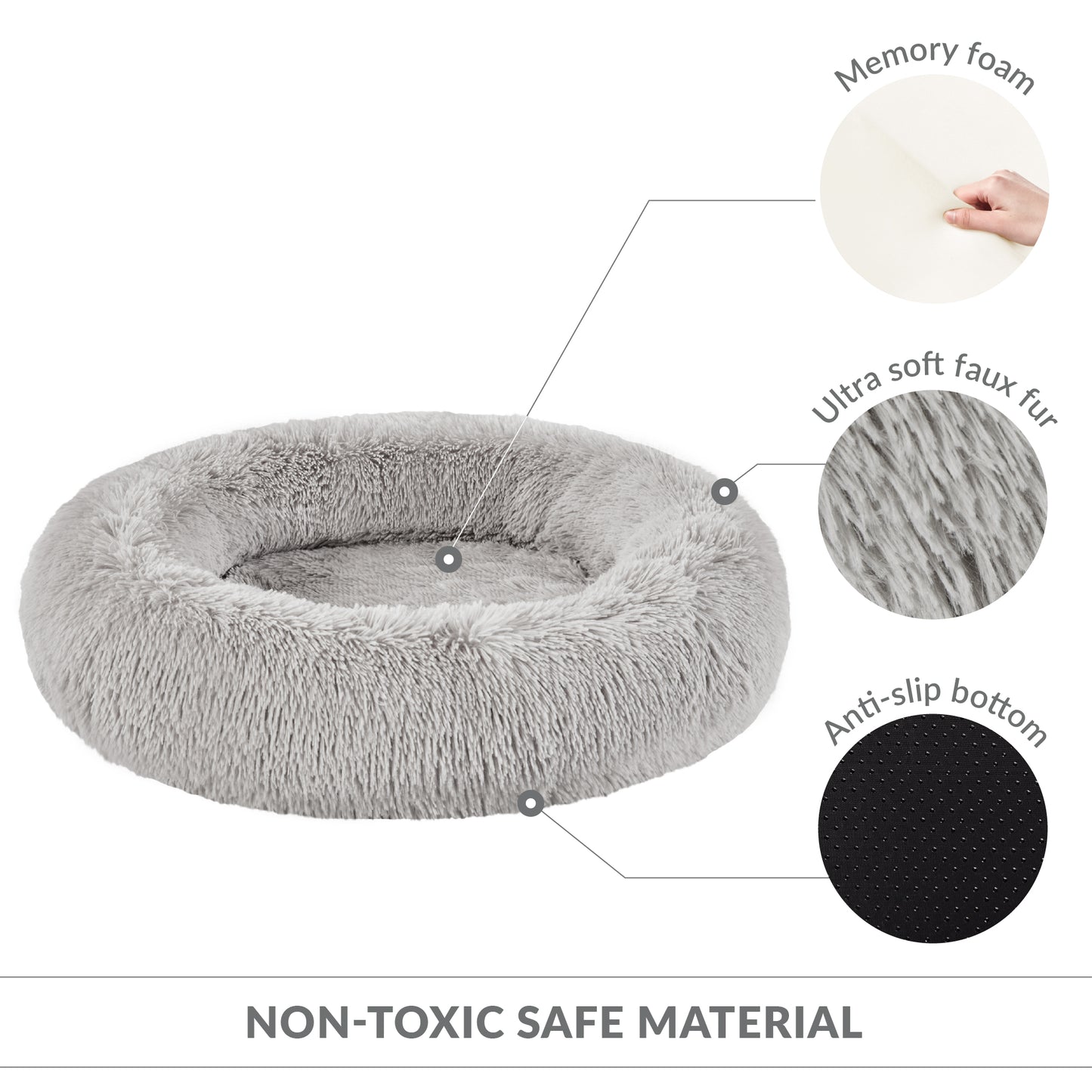 Calming Dog Bed & Cat Bed | Oval Pet Bed with Memory Foam - Serena/Grey