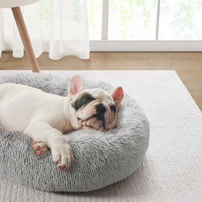 Calming Dog Bed & Cat Bed | Oval Pet Bed with Memory Foam - Serena/Grey