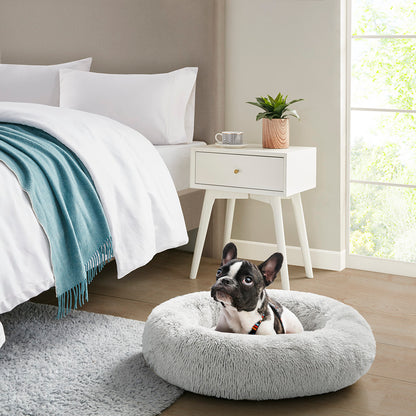 Calming Dog Bed & Cat Bed | Oval Pet Bed with Memory Foam - Serena/Grey