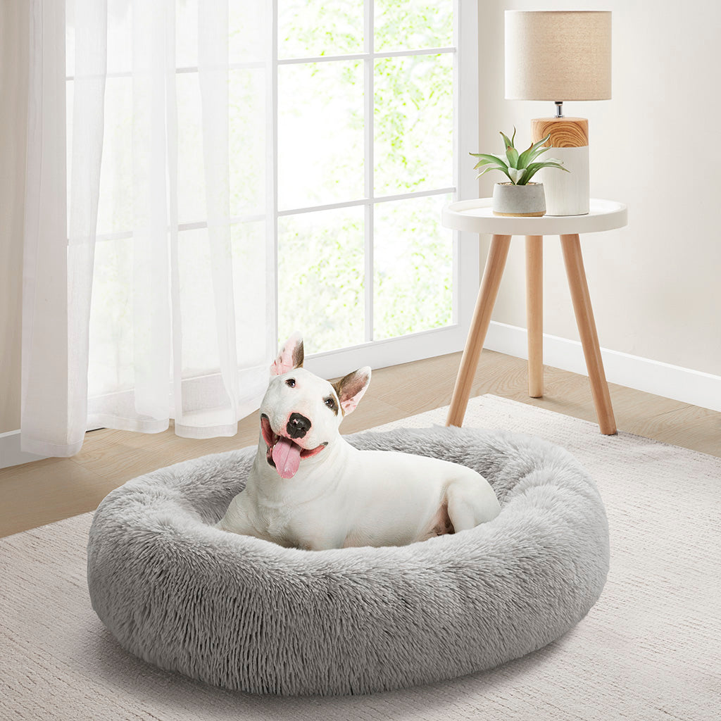 Calming Dog Bed & Cat Bed | Oval Pet Bed with Memory Foam - Serena/Grey