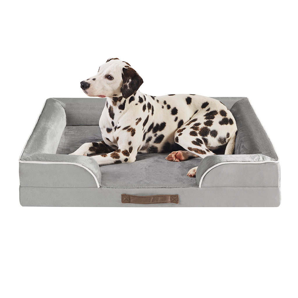 Orthopedic Dog Bed & Cat Bed | Dog Couch with Foam Bolster - Ally/Grey