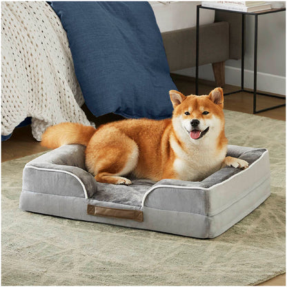 Orthopedic Dog Bed & Cat Bed | Dog Couch with Foam Bolster - Ally/Grey