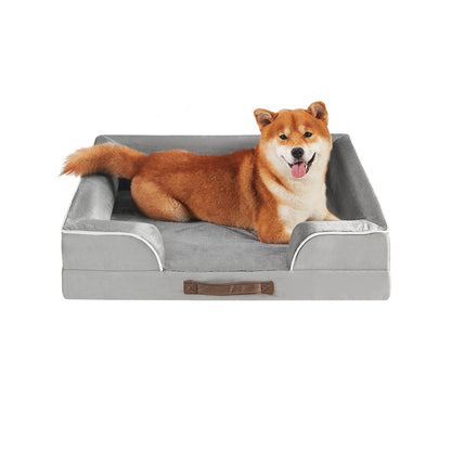 Orthopedic Dog Bed & Cat Bed | Dog Couch with Foam Bolster - Ally/Grey