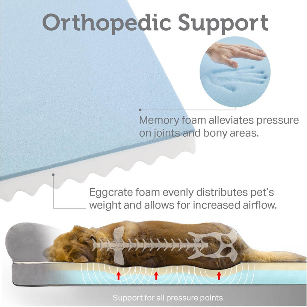 Orthopedic Dog Bed & Cat Bed | Dog Couch with Foam Bolster - Ally/Grey
