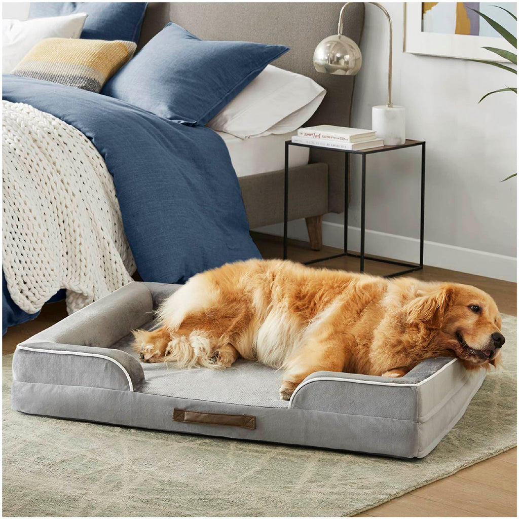 Orthopedic Dog Bed & Cat Bed | Dog Couch with Foam Bolster - Ally/Grey