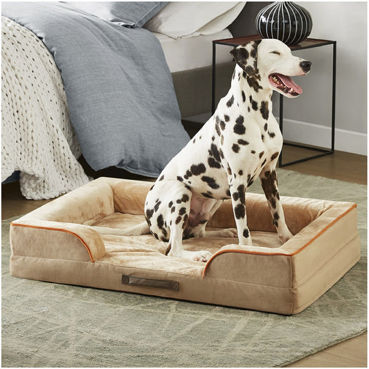 Orthopedic Dog Bed & Cat Bed | Dog Couch with Foam Bolster - Ally/Khaki