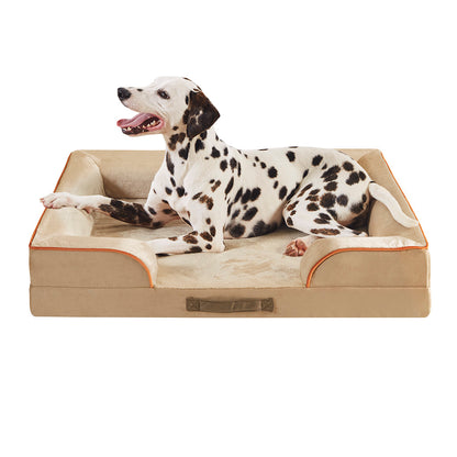 Orthopedic Dog Bed & Cat Bed | Dog Couch with Foam Bolster - Ally/Khaki