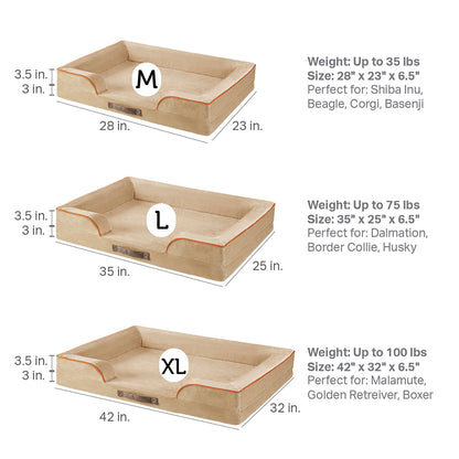 Orthopedic Dog Bed & Cat Bed | Dog Couch with Foam Bolster - Ally/Khaki
