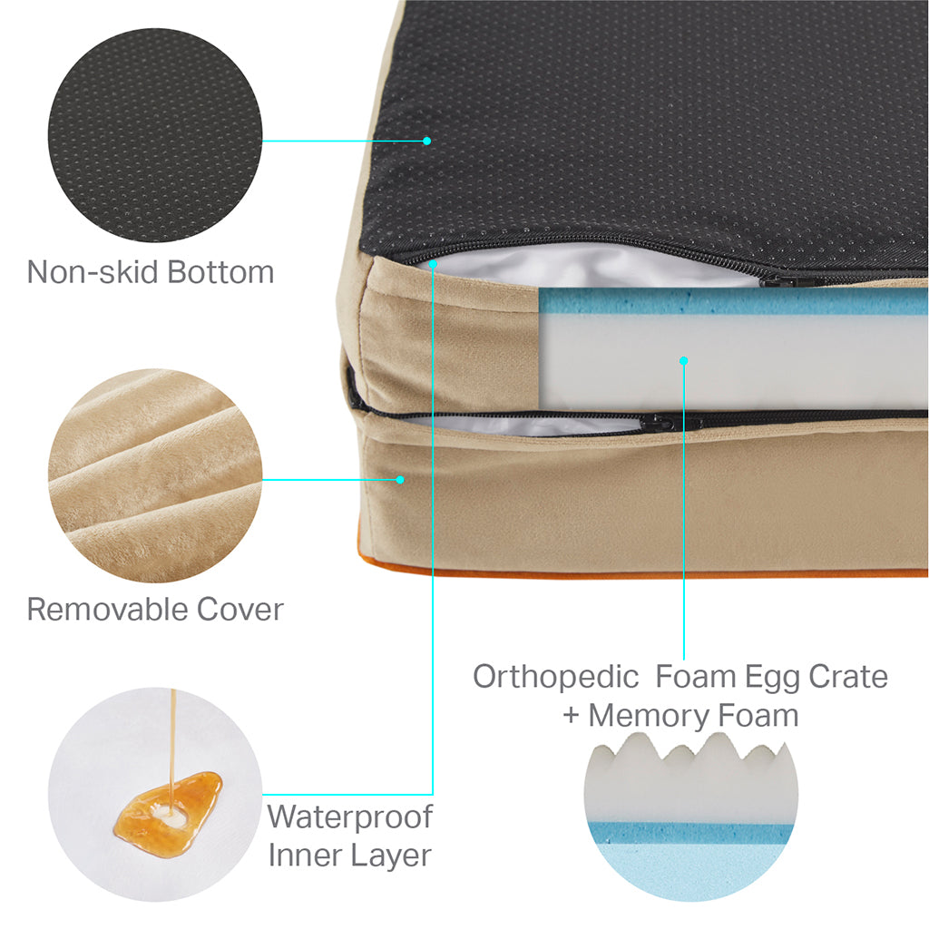 Orthopedic Dog Bed & Cat Bed | Dog Couch with Foam Bolster - Ally/Khaki