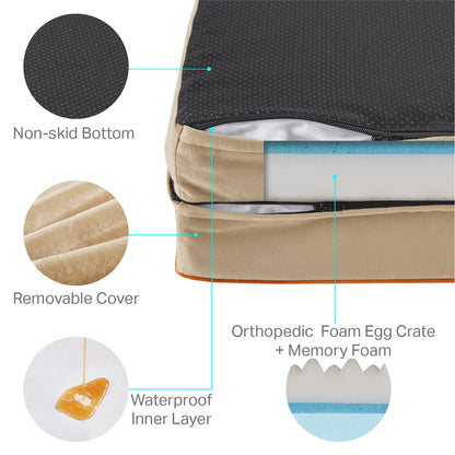 Orthopedic Dog Bed & Cat Bed | Dog Couch with Foam Bolster - Ally/Khaki
