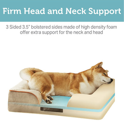 Orthopedic Dog Bed & Cat Bed | Dog Couch with Foam Bolster - Ally/Khaki