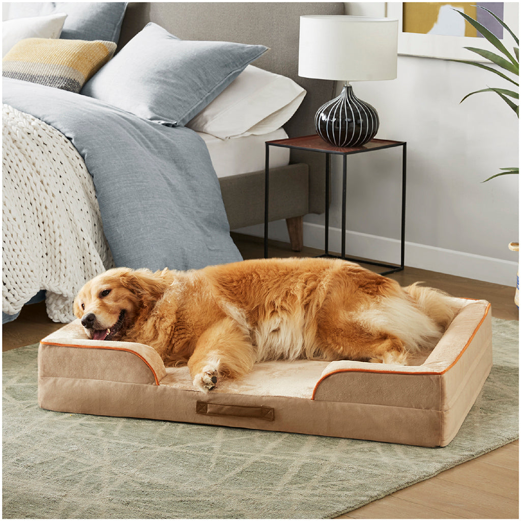 Orthopedic Dog Bed & Cat Bed | Dog Couch with Foam Bolster - Ally/Khaki