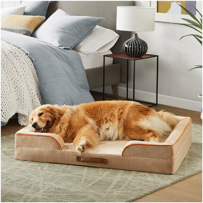 Orthopedic Dog Bed & Cat Bed | Dog Couch with Foam Bolster - Ally/Khaki