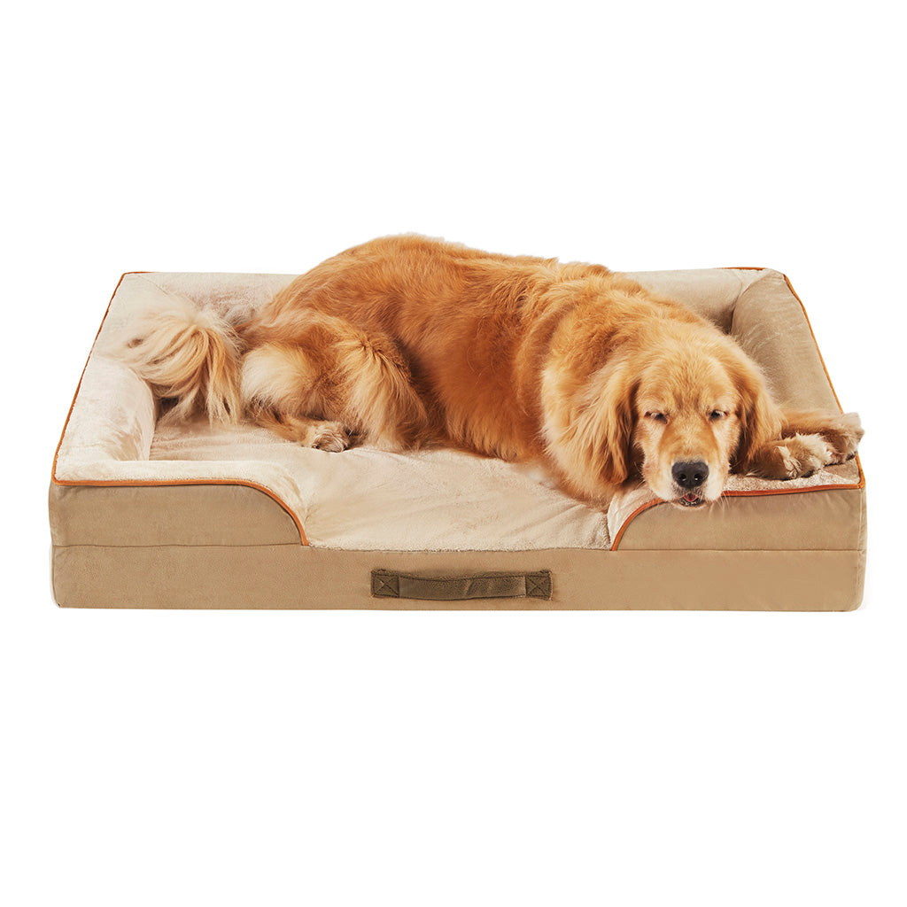 Orthopedic Dog Bed & Cat Bed | Dog Couch with Foam Bolster - Ally/Khaki