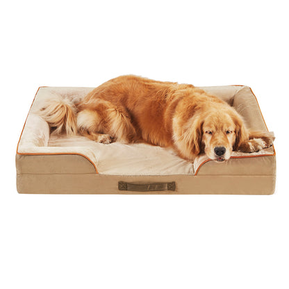Orthopedic Dog Bed & Cat Bed | Dog Couch with Foam Bolster - Ally/Khaki