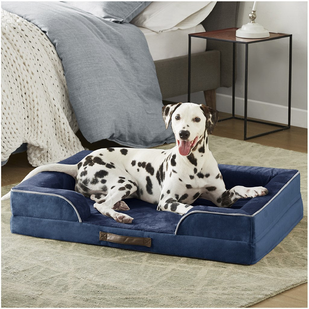 Orthopedic Dog Bed & Cat Bed | Dog Couch with Foam Bolster - Ally/Navy