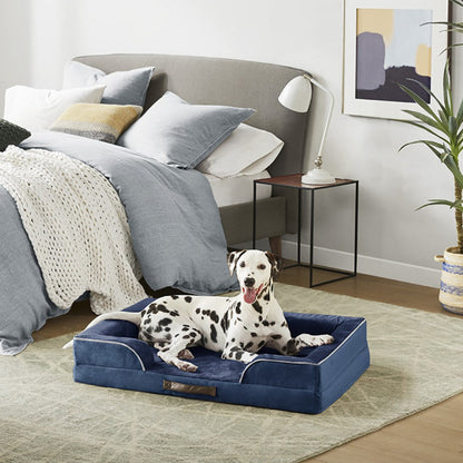 Orthopedic Dog Bed & Cat Bed | Dog Couch with Foam Bolster - Ally/Navy