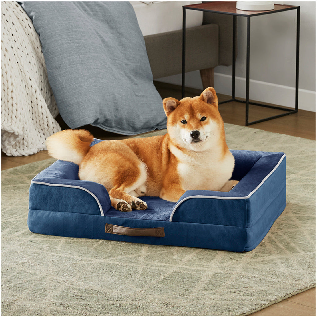 Orthopedic Dog Bed & Cat Bed | Dog Couch with Foam Bolster - Ally/Navy