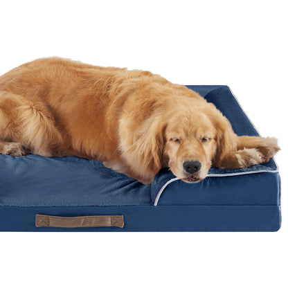 Orthopedic Dog Bed & Cat Bed | Dog Couch with Foam Bolster - Ally/Navy