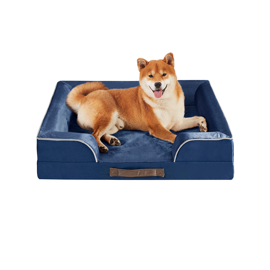 Orthopedic Dog Bed & Cat Bed | Dog Couch with Foam Bolster - Ally/Navy