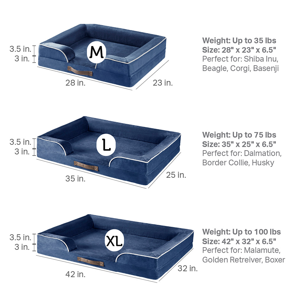 Orthopedic Dog Bed & Cat Bed | Dog Couch with Foam Bolster - Ally/Navy