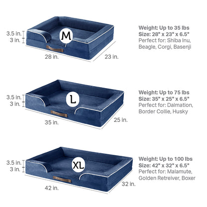 Orthopedic Dog Bed & Cat Bed | Dog Couch with Foam Bolster - Ally/Navy