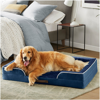 Orthopedic Dog Bed & Cat Bed | Dog Couch with Foam Bolster - Ally/Navy