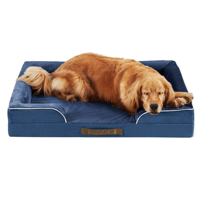 Orthopedic Dog Bed & Cat Bed | Dog Couch with Foam Bolster - Ally/Navy