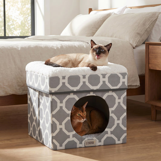 Cat House with Cat Bed | Collapsible Cat Cube Ottoman - Taylor